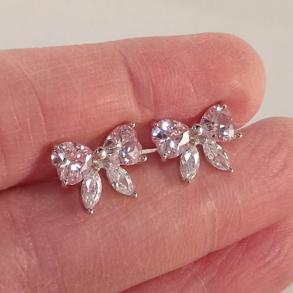 18K White Gold Filled Heart Bow Pink Diamond Topaz Zircon Stud Earrings Gift - Picture 6 of 6